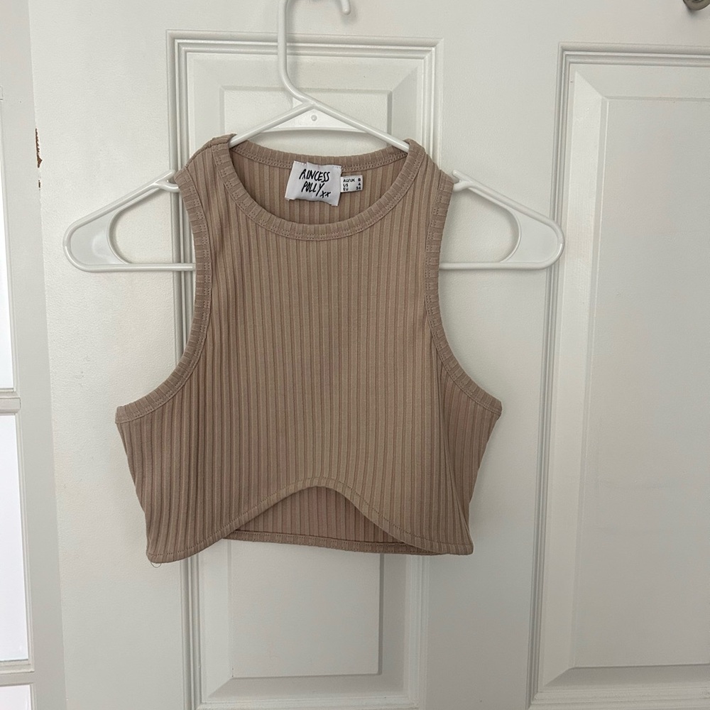 Princess Polly Tan Ribbed Crop Tank Top